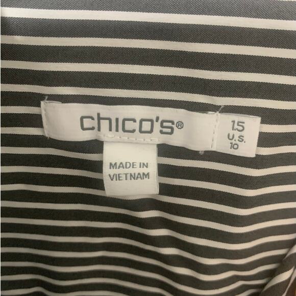 Chico's Poplin Stripe Crochet Puff Sleeve Button Front Shirt Top Blouse sz 10 US - Picture 10 of 10